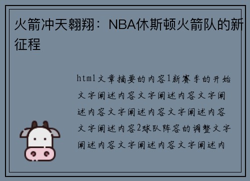 火箭冲天翱翔：NBA休斯顿火箭队的新征程